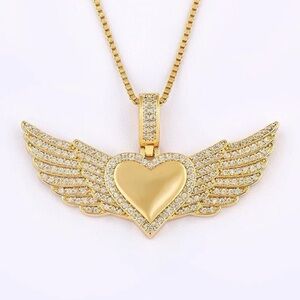 Gold plated heart wing necklace